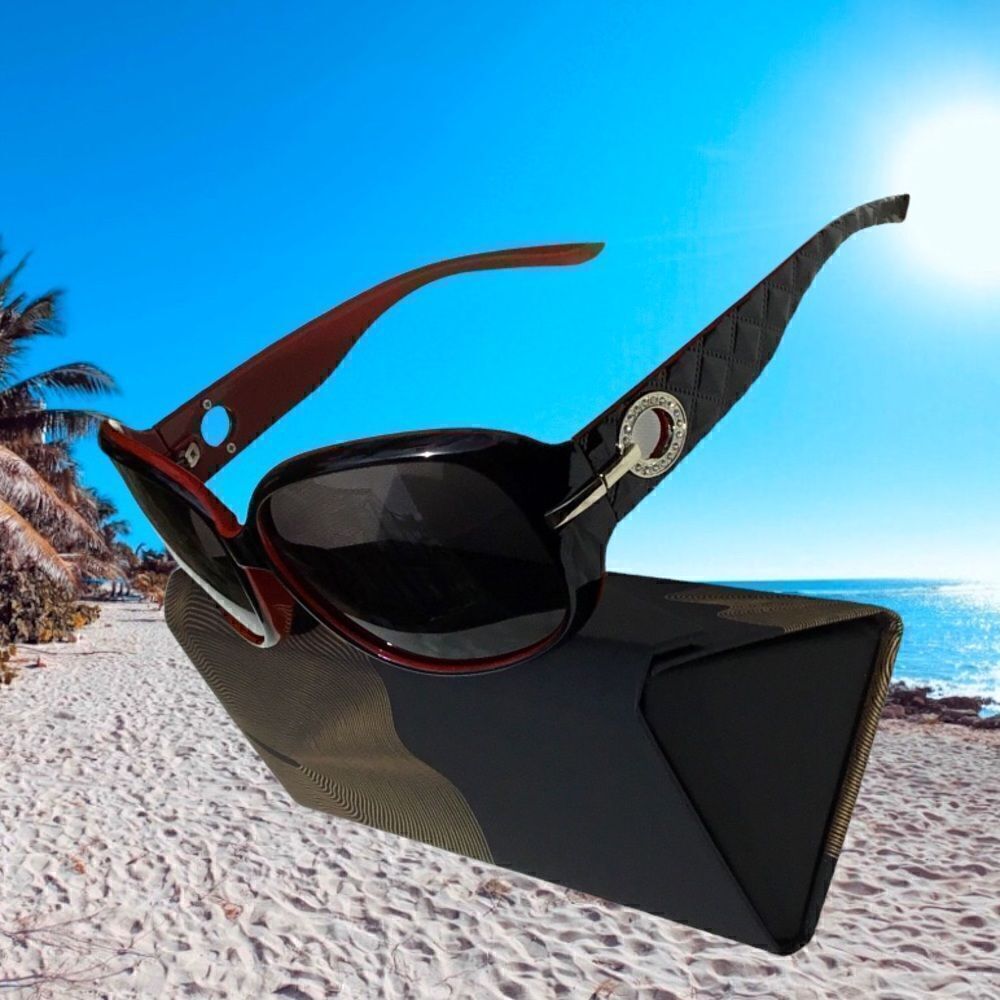 SUNGLASSES FASHION WOMEN OVERSIZE WITH SILVER HARDWARE AND DIAMOND ACCENTS. - Picture 5 of 6